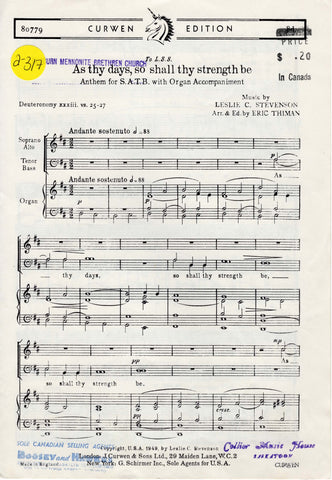 As Thy Days, So Shall Thy Strength Be (2-317)