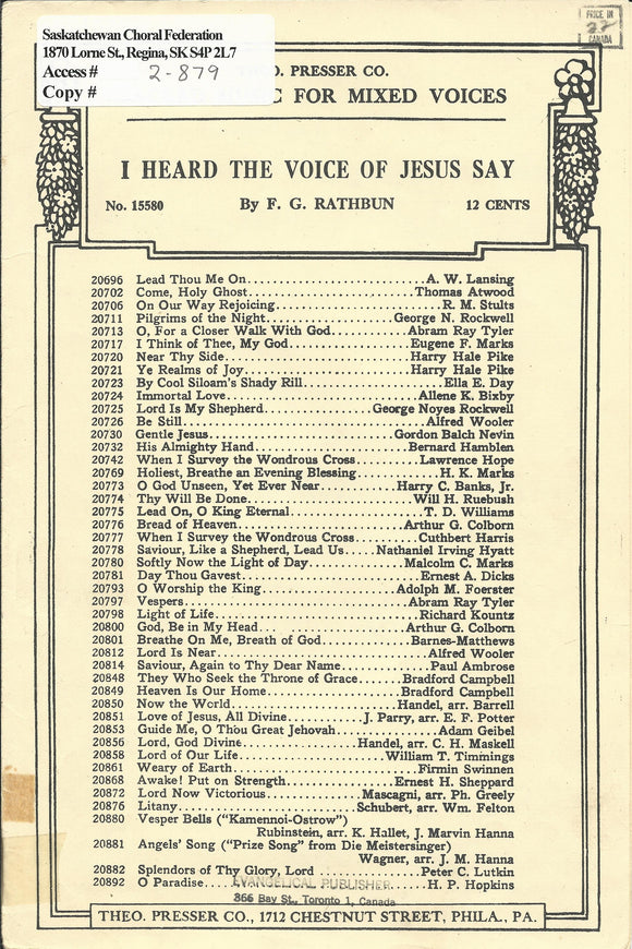 I Heard the Voice of Jesus Say (2-879)